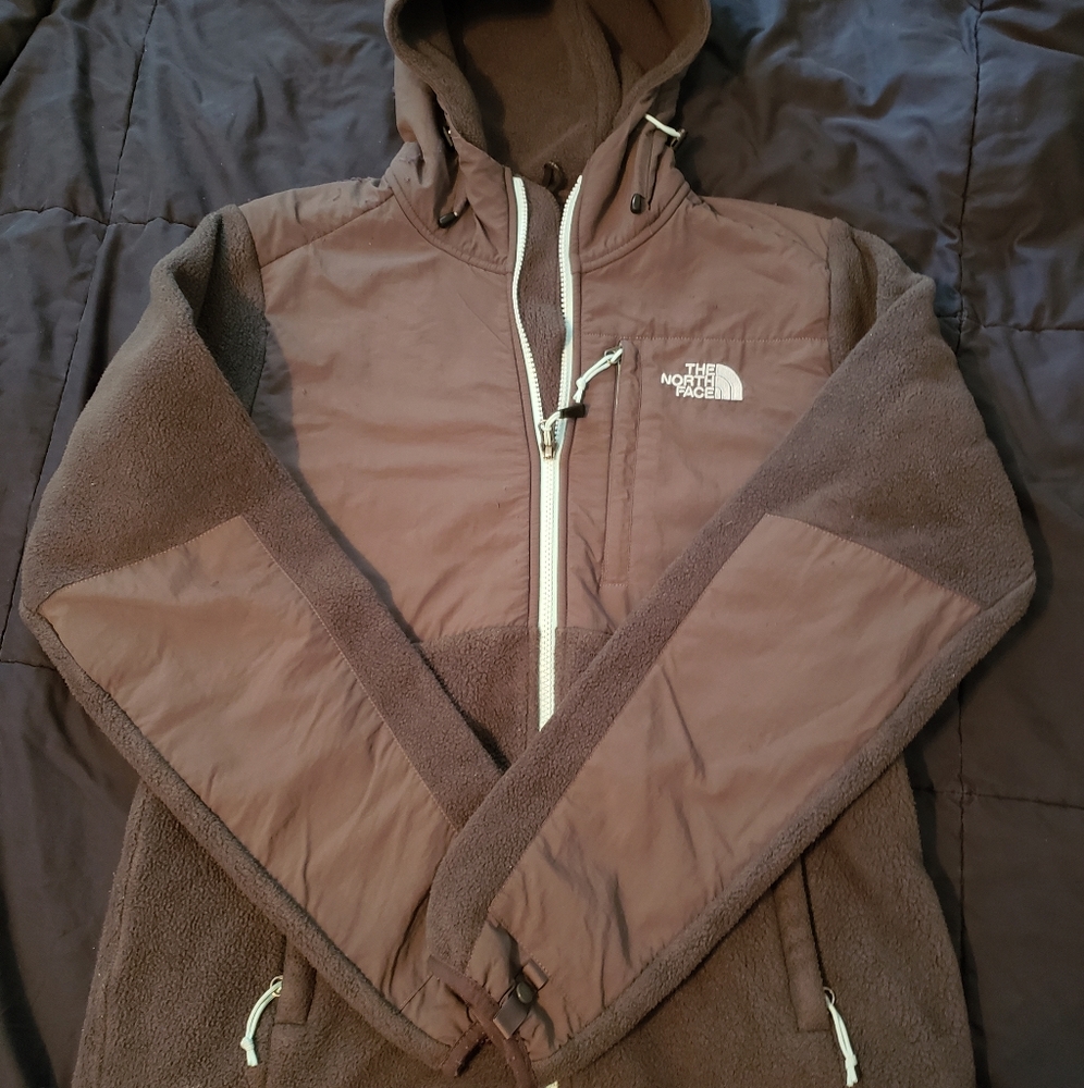 Grey and Mint Hooded North Face Denali